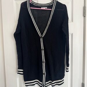 American eagle black and white crochet long sweater